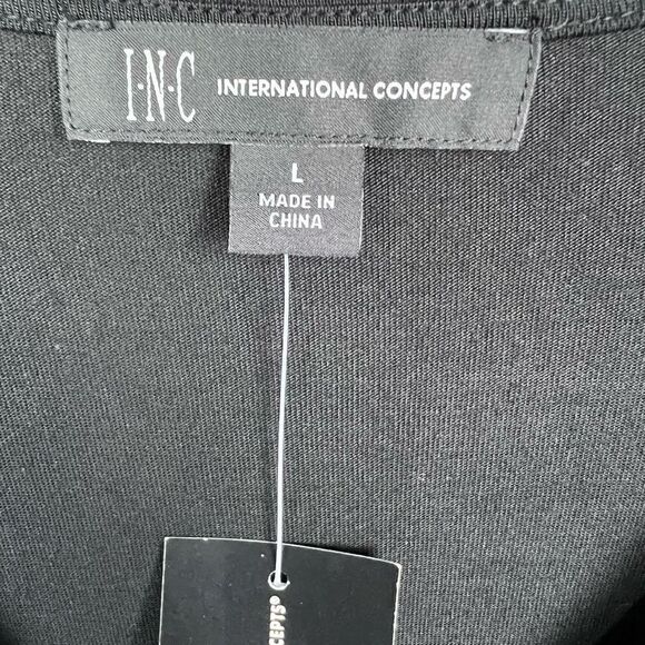 Inc International Concepts Blouse V Neck Black Draped Front Women Size Large - Picture 11 of 15